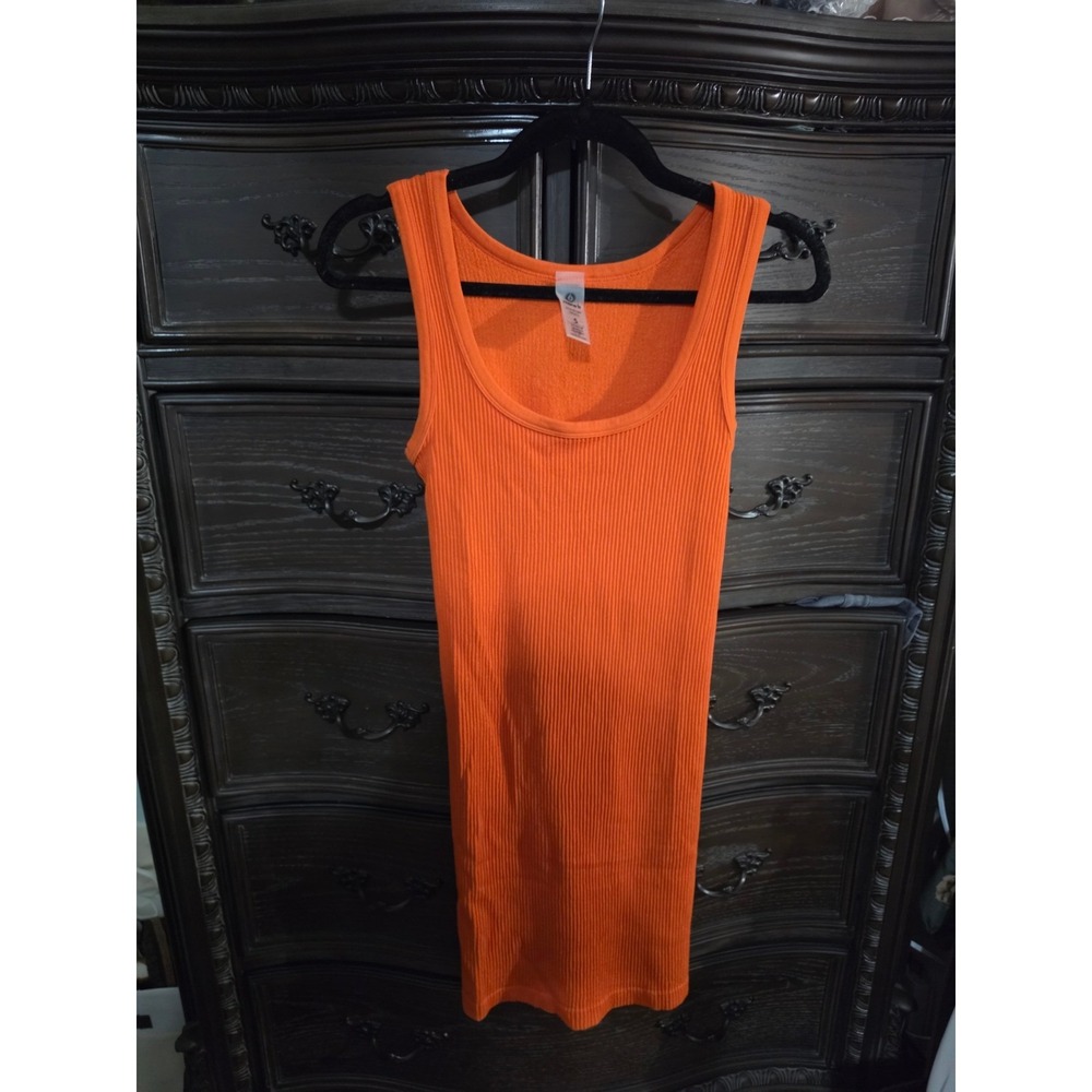Mono B Orange Ribbed Scoop Neck Tank Top KD11867 Small